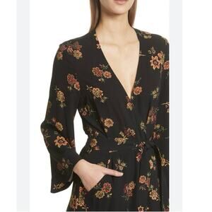 A.L.C Wilma Floral Silk Kimono Mini Dress In Black Floral Long Sleeve Sz 6